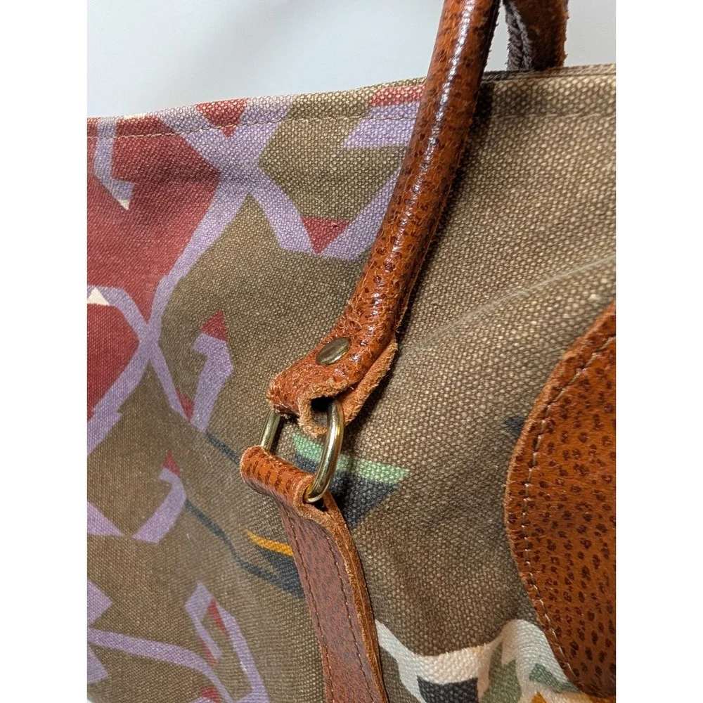 Vintage Sierra Collection Dallas Southwest Weekender Tote Bag Leather Trim 1980s